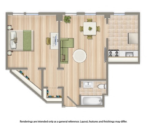Floor plan for 1 bed, 1 bath, 550 sqft